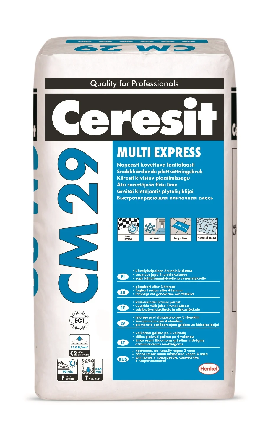 Ceresit CM29 MULTI ХPRESS. Ταχείας πήξεως εύκαμπτη κόλλα πλακιδίων με μεγάλο χρόνο εργασιμότητας 25kg