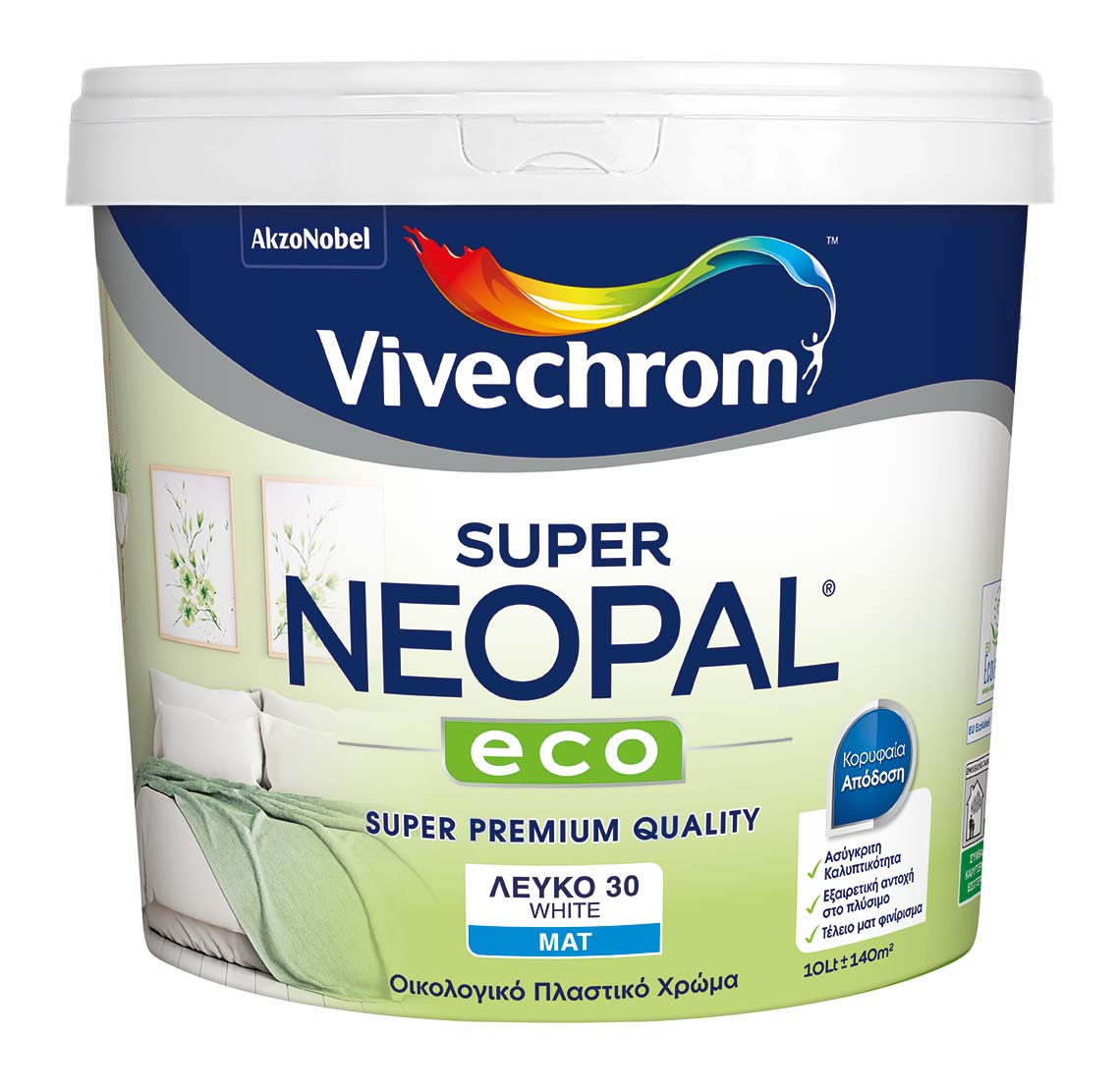 Vivechrom Super Neopal Οικολογικό Πλαστικό Χρώμα Λευκό 10L