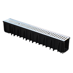 Black PP Channel + Stainless Steel Grate 130x1000 H50