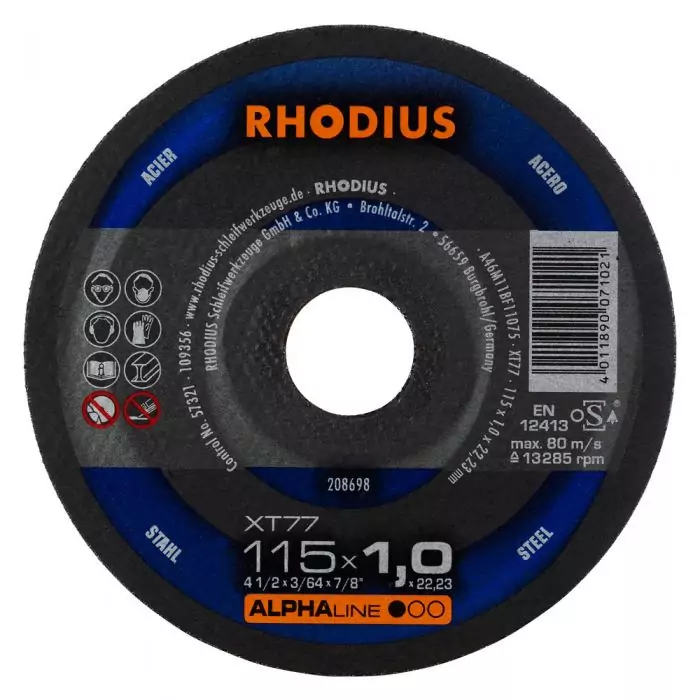 RHODIUS CUTTING DISK FOR ALUMINIUM/METAL 115x1x22.23mm